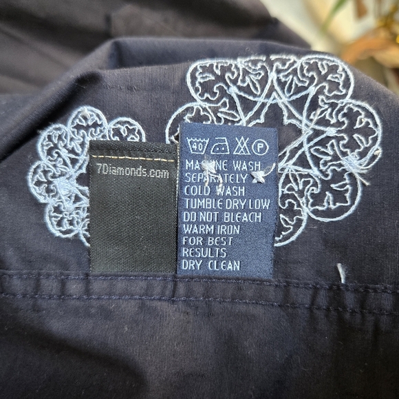 7 Diamonds Shirt Mens XL Black/ navy Button Down Y2K  Gothic Punk Grunge - Picture 5 of 8